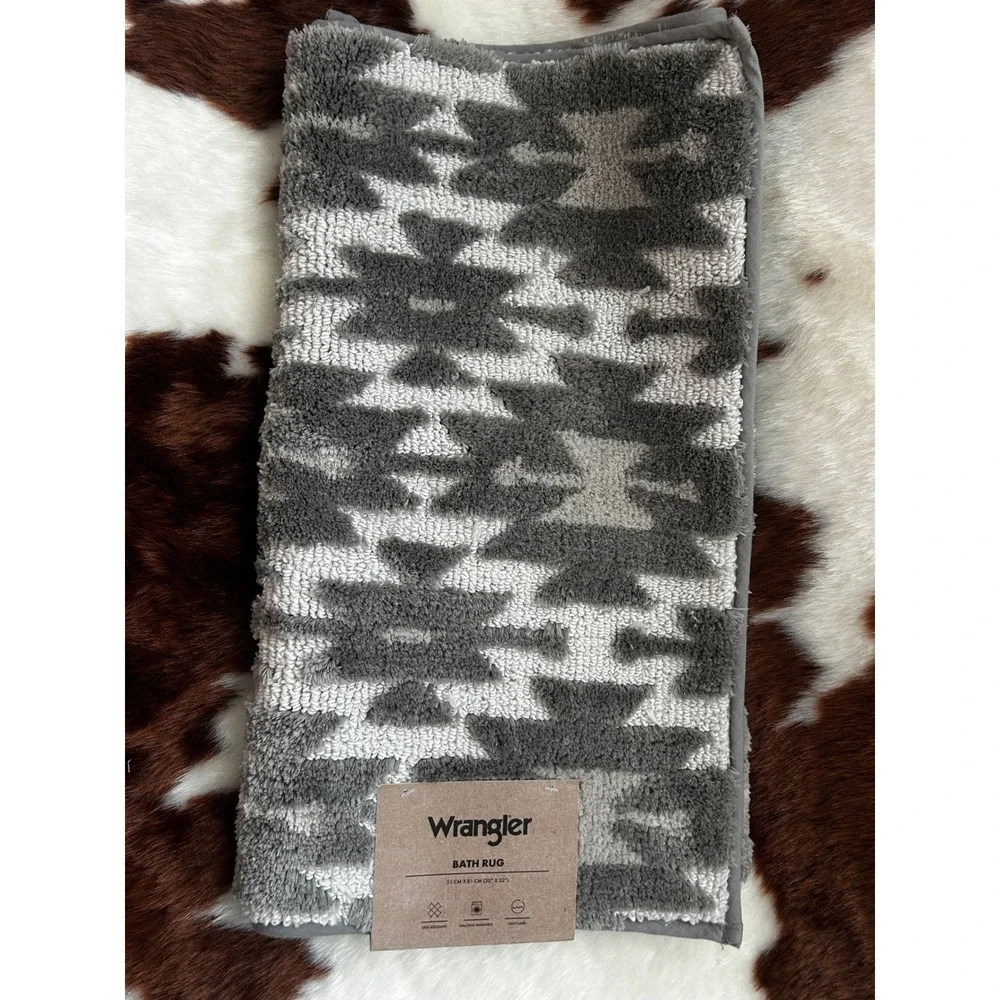 Wrangler Bath Rug Grey White Southwestern Geometric 20x32 Skid‎ Resistant New